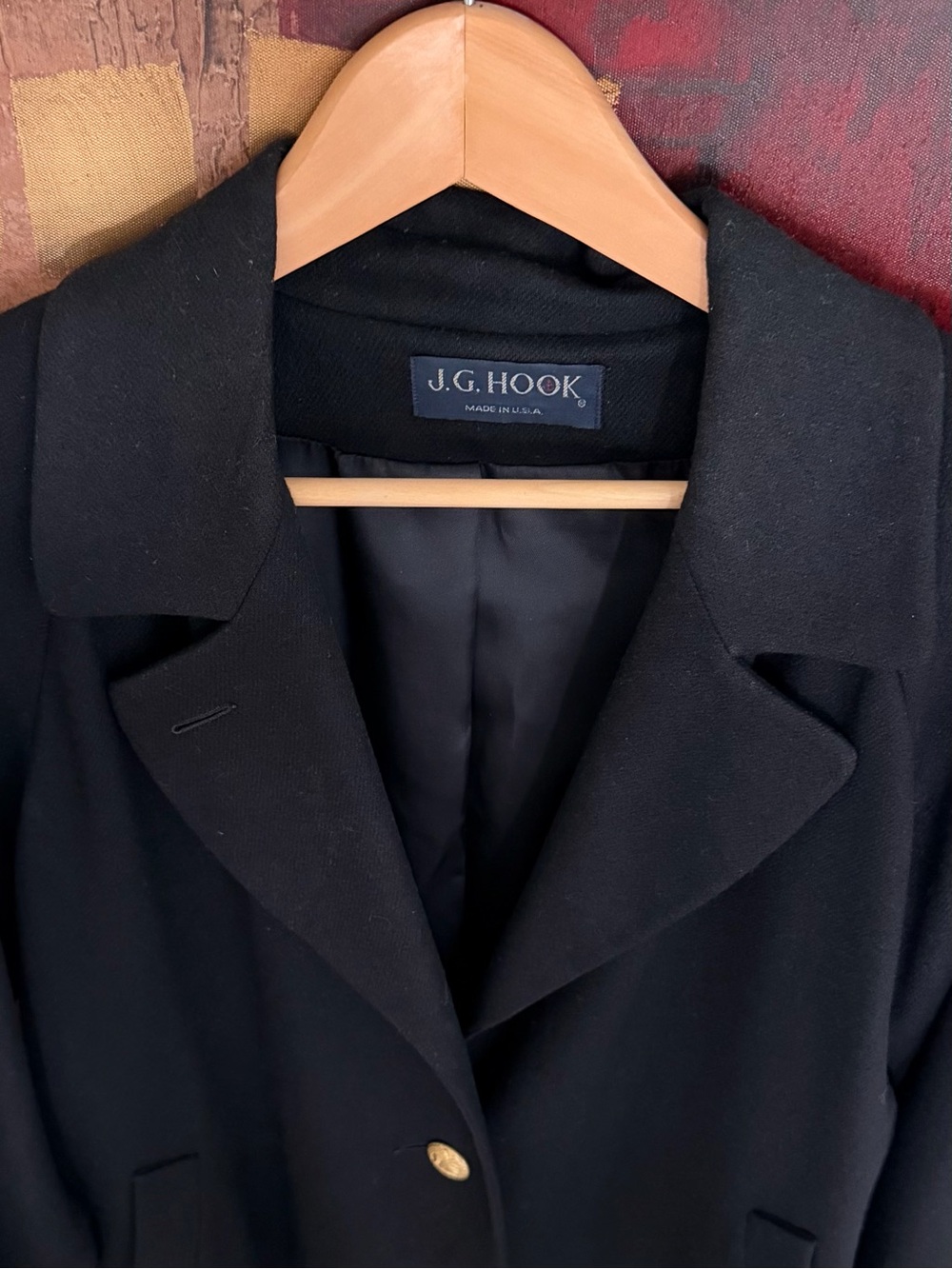 🍁 JG HOOK Vintage Women's Black Long 100% Wool Coat with Gold Buttons (Size 6) - Picture 5 of 7